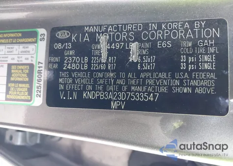 2013 Kia Sportage Lx из США, поврежденный, VIN KNDPB3A23D7533547